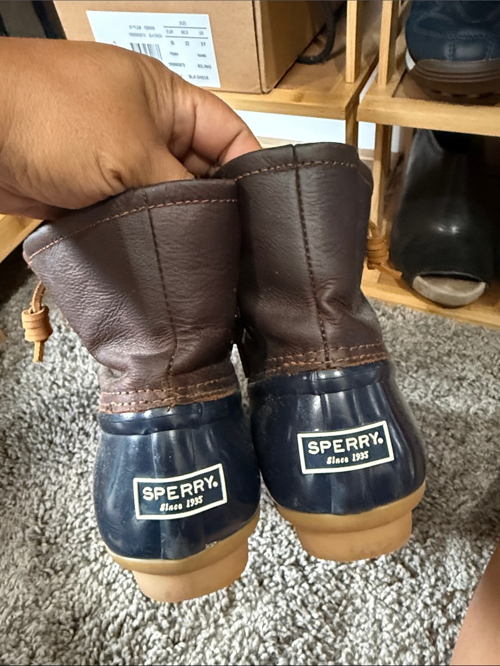 Sperry Women Navy Brown Waterproof Duck Boots Lace up 5.5 brown Winter rain fall - Picture 4 of 9